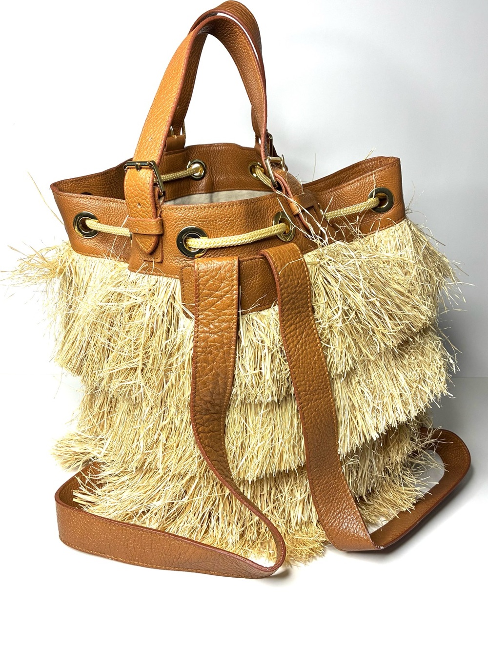 RARE Tory Burch Spring 2012 Runway Fringed Straw Convertible Backpack/Tote - Picture 3 of 10